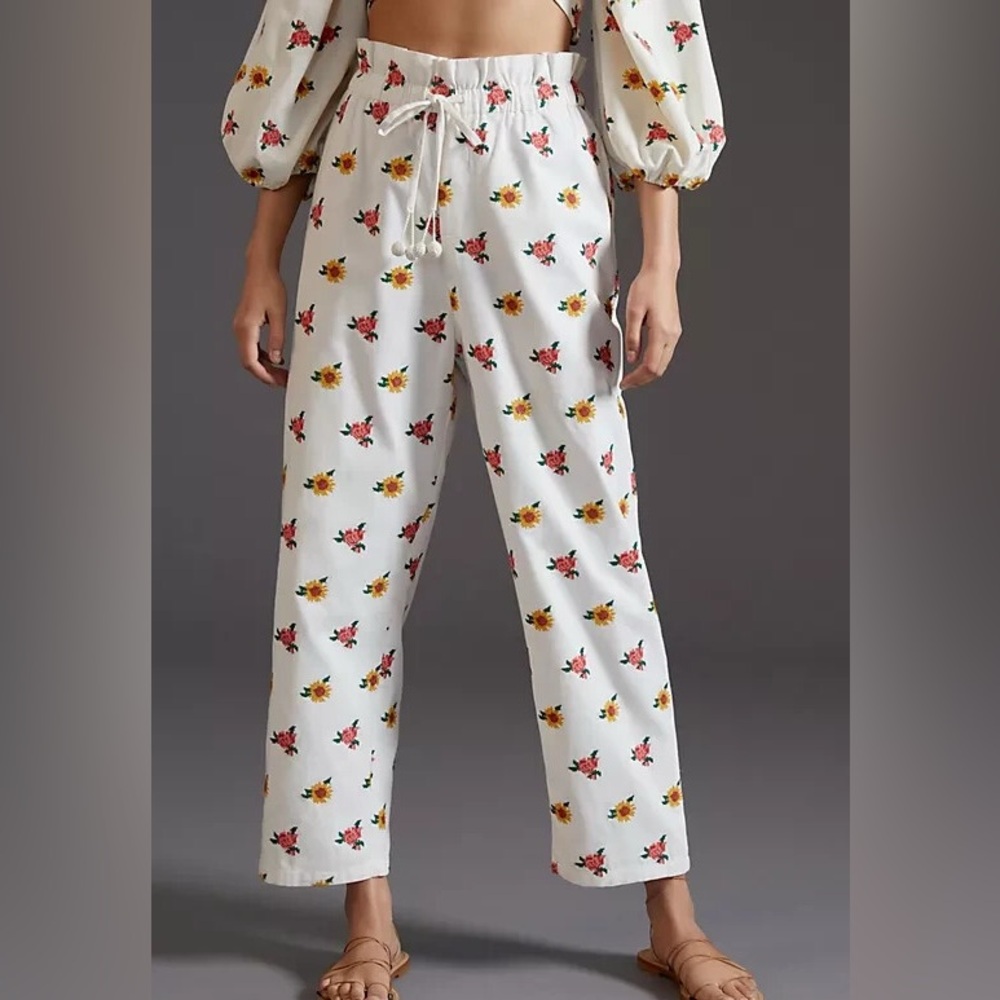 Farm Rio embroidered flower pants